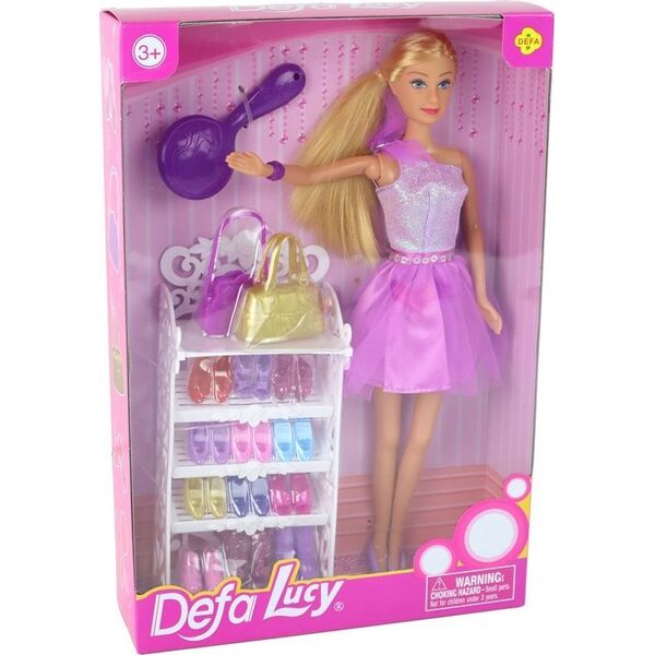 LeanToys Lalka Lucy Sukienka Fioletowa Brokat Zestaw Buty
