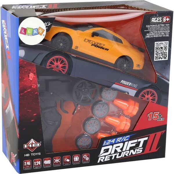 LeanToys Autko Sportowe Zdalnie Sterowane R/C 1:24 Żółte Wymienne Koła