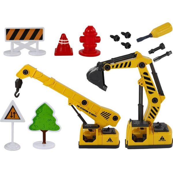 LeanToys Pojazdy Budowlane Dźwięk Światła 1:12 DIY Betoniarka Dźwig Koparka