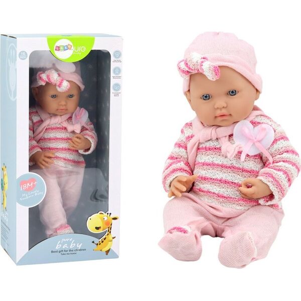 LeanToys Lalka Bobas Sweterek w Paski Czapeczka Szalik Różowy