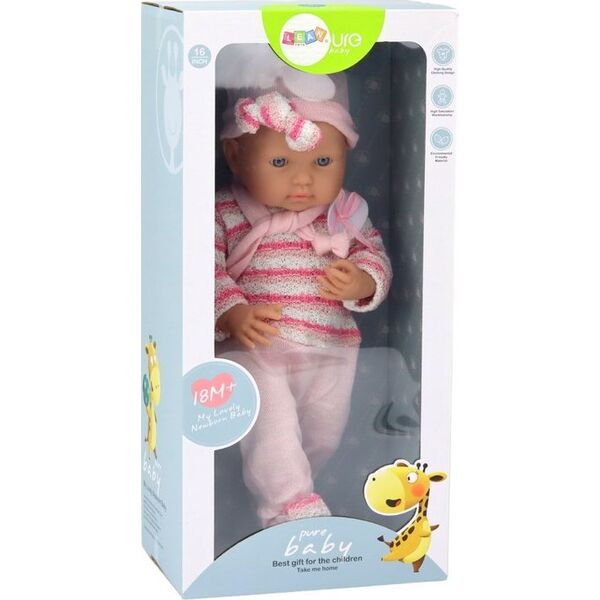 LeanToys Lalka Bobas Sweterek w Paski Czapeczka Szalik Różowy
