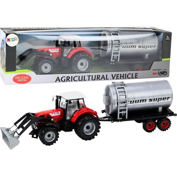 LeanToys Traktor Rolniczy Koparka z Cysterną Napęd Czerwony