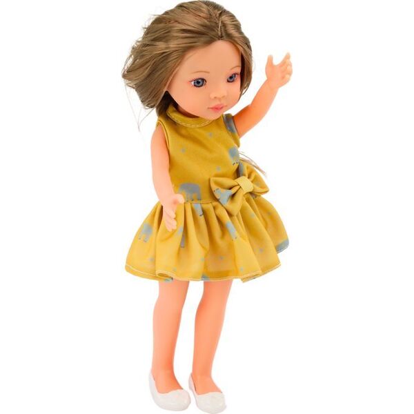 LeanToys Lalka Żółta Sukienka Brązowe Włosy Duża Laleczka 33cm