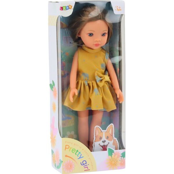 LeanToys Lalka Żółta Sukienka Brązowe Włosy Duża Laleczka 33cm