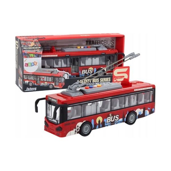 LeanToys Trolejbus Autobus 1:16 Światła Dźwięki Napęd Czerwony