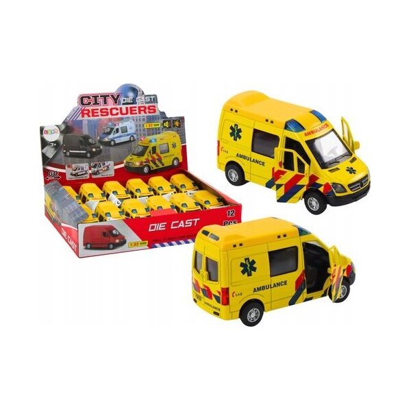 LeanToys Ambulans Karetka 1:32 Otwierane Drzwi Światła Dźwięki Napęd Żółt