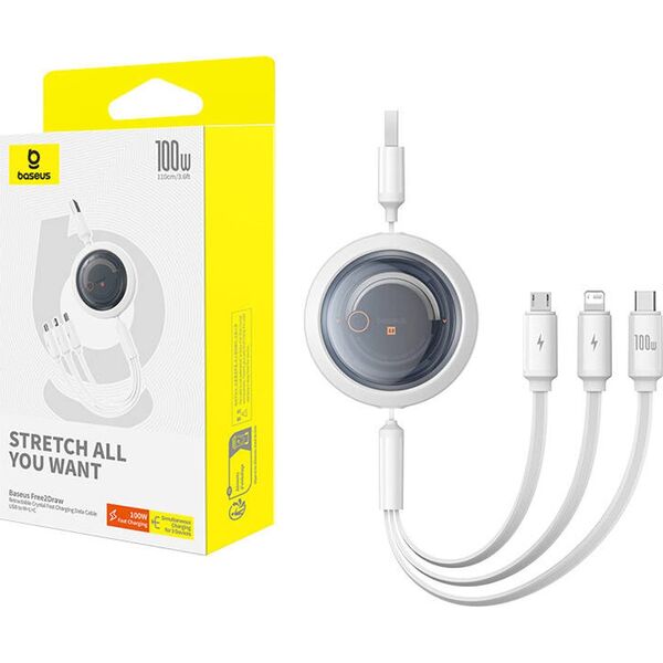Kabel USB Baseus USB-A - USB-C + microUSB + Lightning 1.1 m Biały (P10368700211-02)
