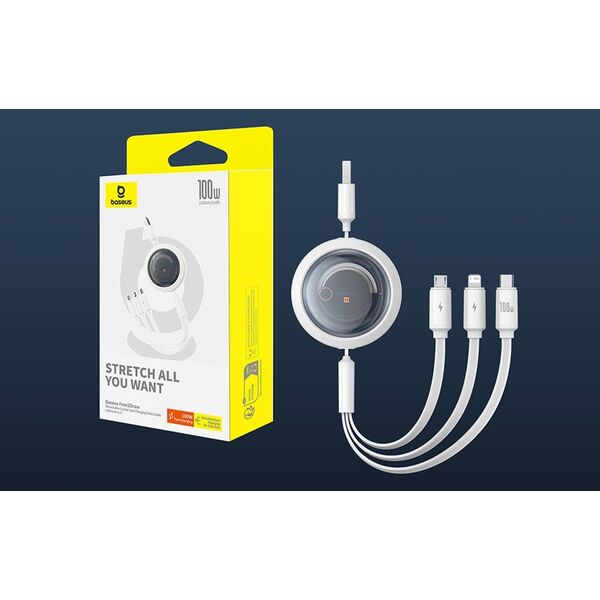 Kabel USB Baseus USB-A - USB-C + microUSB + Lightning 1.1 m Biały (P10368700211-02)