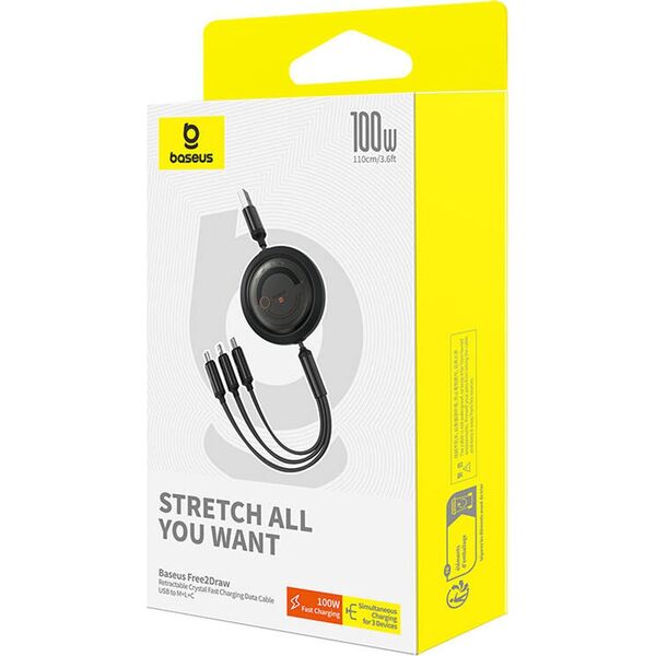 Kabel USB Baseus USB-A - USB-C + microUSB + Lightning 1.1 m Czarny (P10368700111-03)