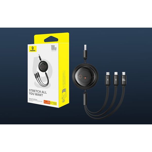 Kabel USB Baseus USB-A - USB-C + microUSB + Lightning 1.1 m Czarny (P10368700111-03)