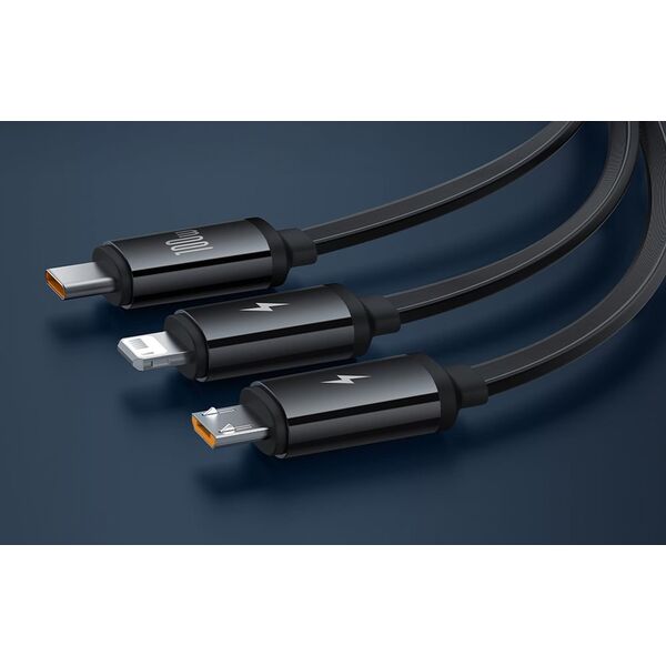 Kabel USB Baseus USB-A - USB-C + microUSB + Lightning 1.1 m Czarny (P10368700111-03)