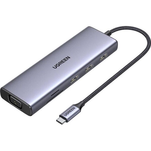 HUB USB Ugreen Hub USB-C Ugreen CM498, 3x USB 3.0, HDMI 4k 30Hz, VGA, RJ45, SD/TF, PD 100W (szary)