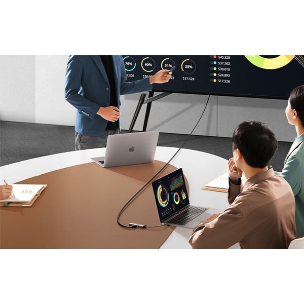 HUB USB Ugreen Hub USB-C Ugreen CM498, 3x USB 3.0, HDMI 4k 30Hz, VGA, RJ45, SD/TF, PD 100W (szary)