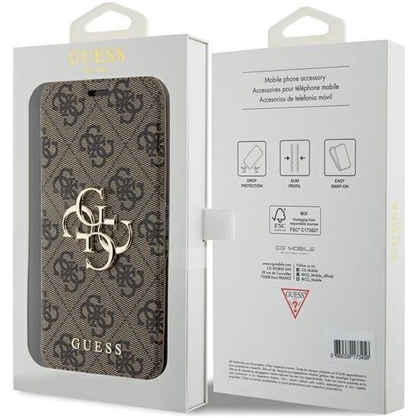 Guess Guess GUBKP15X4GMGBR iPhone 15 Pro Max 6.7" brązowy/brown book 4G Metal Logo