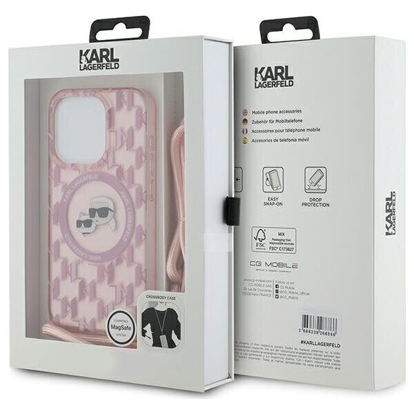 Karl Lagerfeld Karl Lagerfeld KLHMP15LHCKCKLCP iPhone 15 Pro 6.1" różowy/pink hardcase IML Crossbody Monogram Karl & Choupette Head MagSafe