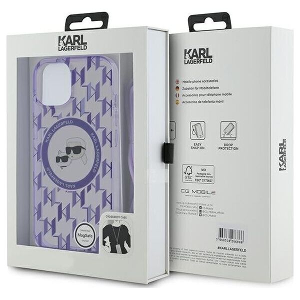 Karl Lagerfeld Karl Lagerfeld KLHMP15SHCKCKLCU iPhone 15 / 14 / 13 6.1" fioletowy/purple hardcase IML Crossbody Monogram Karl & Choupette Head MagSafe