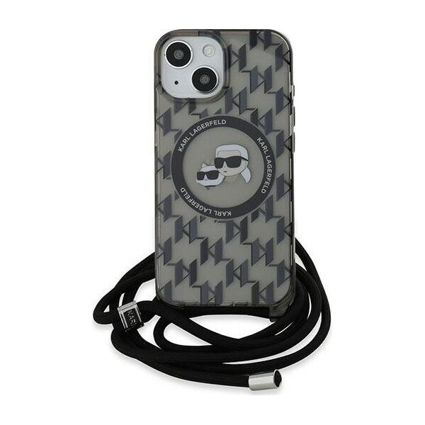 Karl Lagerfeld Karl Lagerfeld KLHMP15SHCKCKLCK iPhone 15 / 14 / 13 6.1" czarny/black hardcase IML Crossbody Monogram Karl & Choupette Head MagSafe