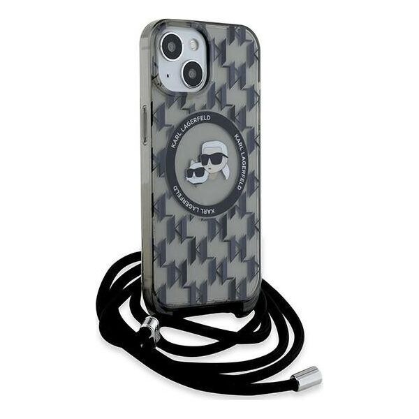 Karl Lagerfeld Karl Lagerfeld KLHMP15SHCKCKLCK iPhone 15 / 14 / 13 6.1" czarny/black hardcase IML Crossbody Monogram Karl & Choupette Head MagSafe