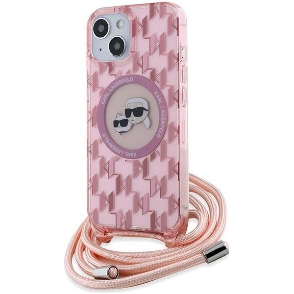 Karl Lagerfeld Karl Lagerfeld KLHMP15SHCKCKLCP iPhone 15 / 14 / 13  6.1" różowy/pink hardcase IML Crossbody Monogram Karl & Choupette Head MagSafe