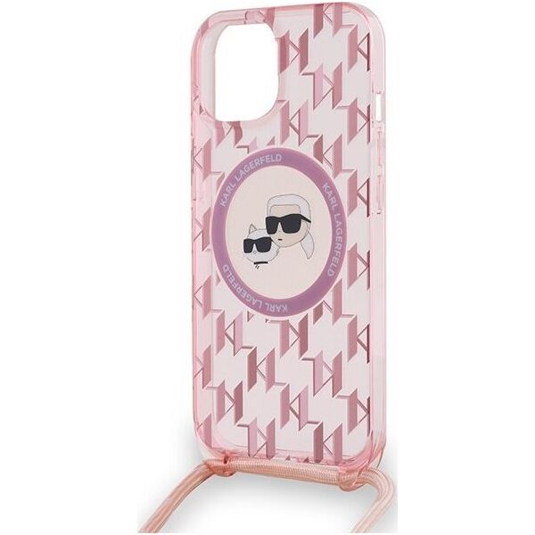 Karl Lagerfeld Karl Lagerfeld KLHMP15SHCKCKLCP iPhone 15 / 14 / 13  6.1" różowy/pink hardcase IML Crossbody Monogram Karl & Choupette Head MagSafe