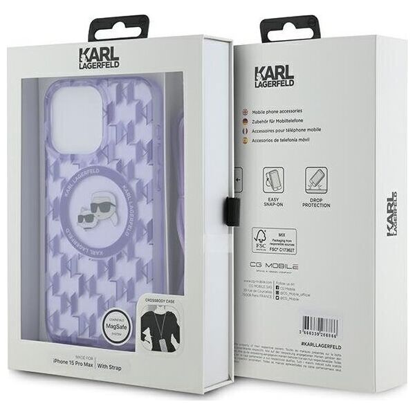 Karl Lagerfeld Karl Lagerfeld KLHMP15XHCKCKLCU iPhone 15 Pro Max 6.7" fioletowy/purple hardcase IML Crossbody Monogram Karl & Choupette Head MagSafe