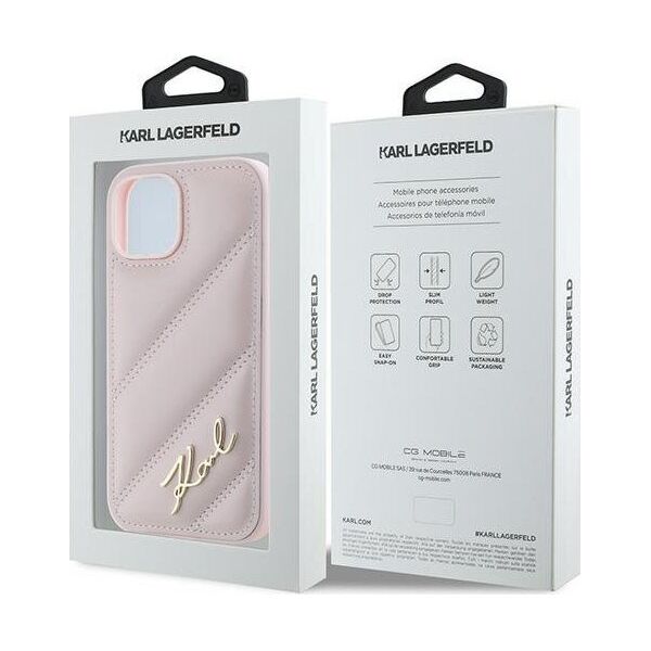 Karl Lagerfeld Karl Lagerfeld KLHCP15SPQDSMGP iPhone 15 / 14 / 13 6.1" różowy/pink hardcase Diagonal Quilted Script