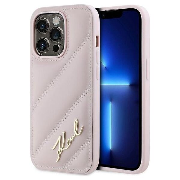 Karl Lagerfeld Karl Lagerfeld KLHCP14LPQDSMGP iPhone 14 Pro 6.1" różowy/pink hardcase Diagonal Quilted Script