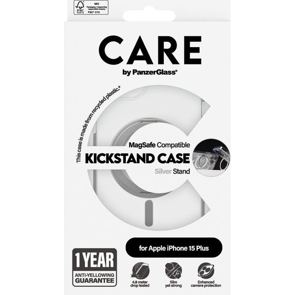 PanzerGlass CARE by PanzerGlass Kickstand Case iPhone 15 Pro Max 6,7" MagSafe srebrny/silver 1415