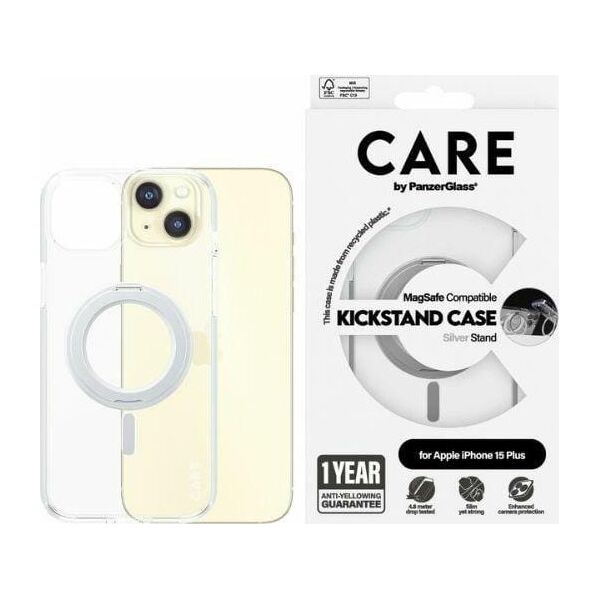 PanzerGlass CARE by PanzerGlass Kickstand Case iPhone 15 Plus 6,7" MagSafe srebrny/silver 1416