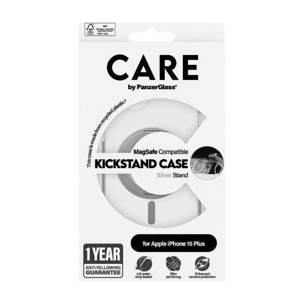 PanzerGlass CARE by PanzerGlass Kickstand Case iPhone 15 Plus 6,7" MagSafe srebrny/silver 1416