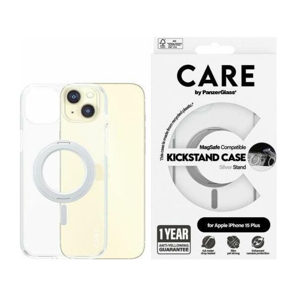PanzerGlass CARE by PanzerGlass Kickstand Case iPhone 15 Plus 6,7" MagSafe srebrny/silver 1416