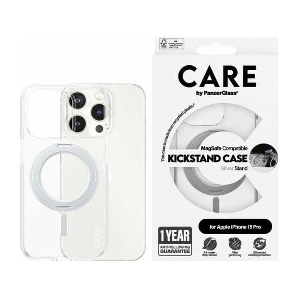 PanzerGlass CARE by PanzerGlass Kickstand Case iPhone 15 Pro 6,1" MagSafe srebrny/silver 1414