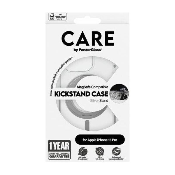 PanzerGlass CARE by PanzerGlass Kickstand Case iPhone 15 Pro 6,1" MagSafe srebrny/silver 1414