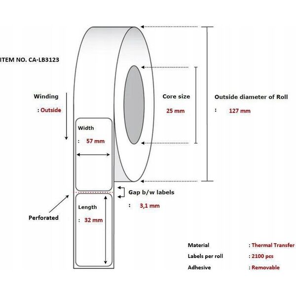 Capture Label 57 x 32 mm. Core 25,