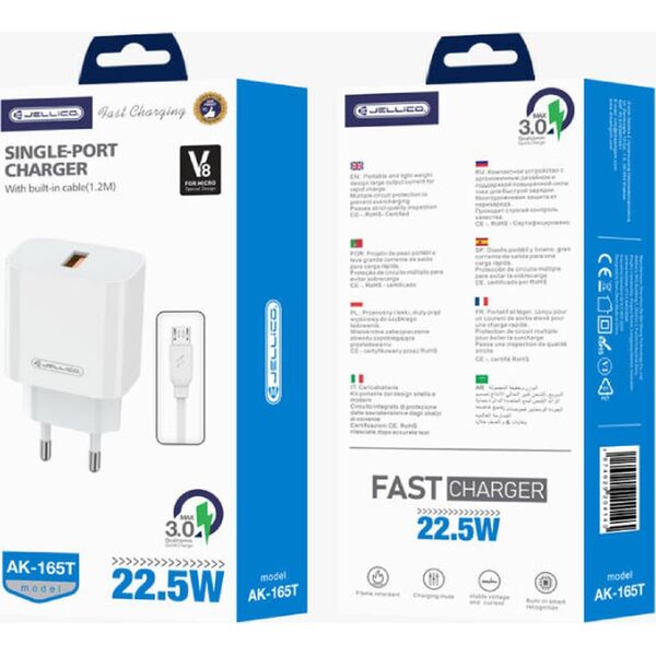 Ładowarka Jellico Ładowarka Sieciowa 22,5W QC3.0 USB + Kabel USB - micro USB Jellico AK165 białe
