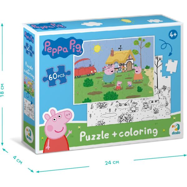 Dodo PUZZLE 2w1 ŚWINKA PEPPA 60 ELEMENTÓW DO UŁOŻENIA + KOLOROWANKA W JEDNYM