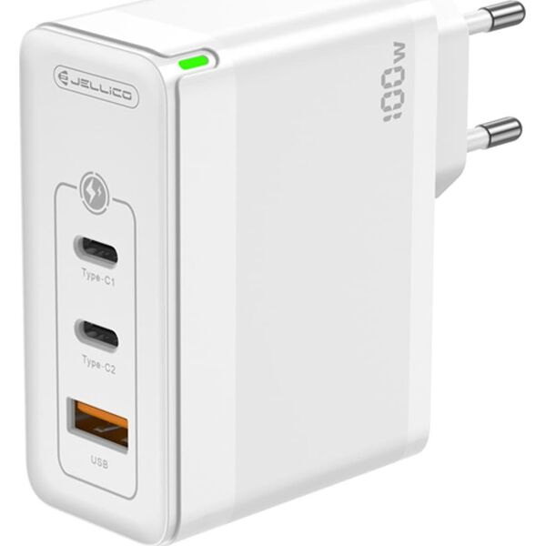 Ładowarka Jellico Ładowarka Sieciowa GaN 100W 1x QC3.0 USB + 2x PD USB-C Jellico C118 biała