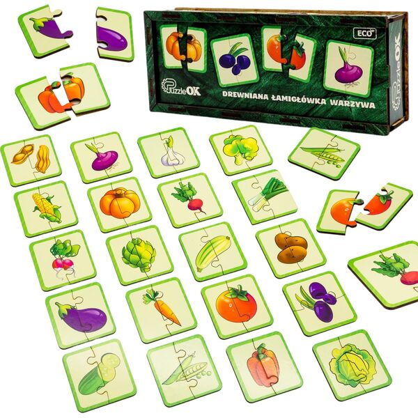 PuzzleOK Drewniana Łamigłówka Warzywa Łączenie Połówek Zestaw Puzzle Układanka