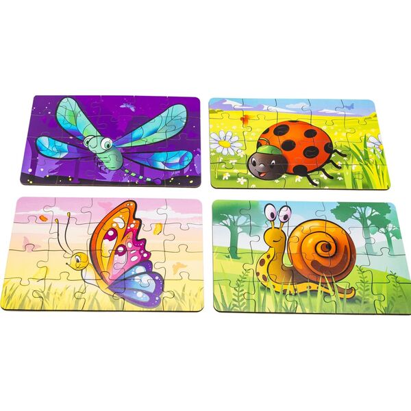 PuzzleOK Drewniane Puzzle 4w1 Owady Układanka Zestaw Zwierzątka Biedronka Ślimak