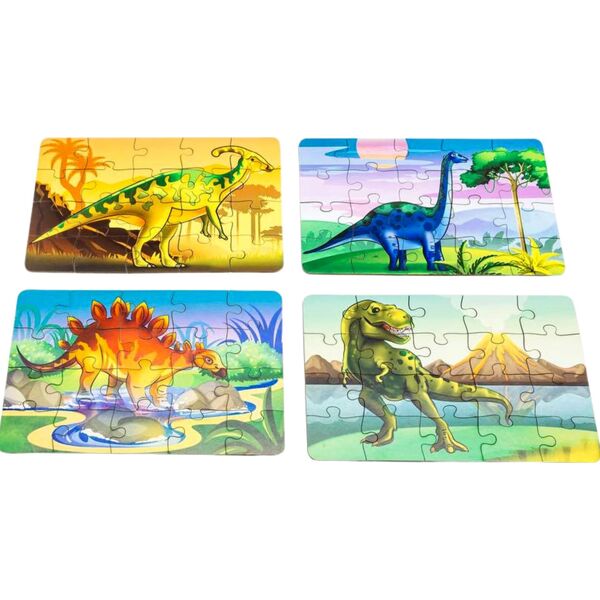 PuzzleOK Drewniane Puzzle 4w1 Dinozaury Układanka Zestaw Prehistoria Zabawka