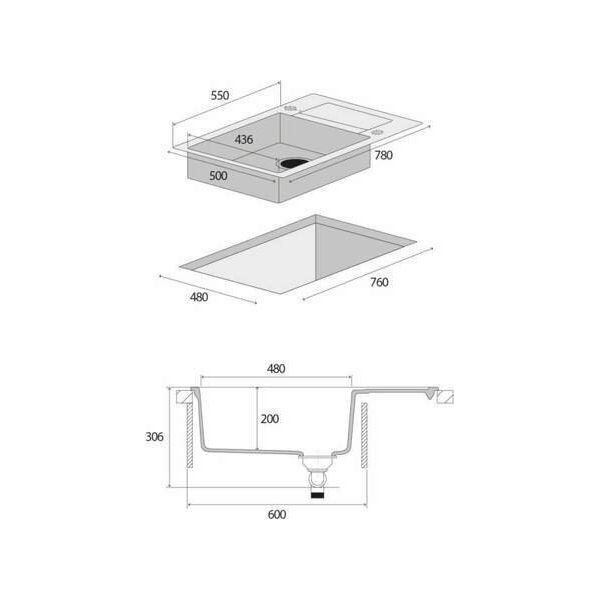 Zlewozmywak Concept Zlewozmywak kuchenny granitowy z ociekaczem CZARNY DG05L60bc