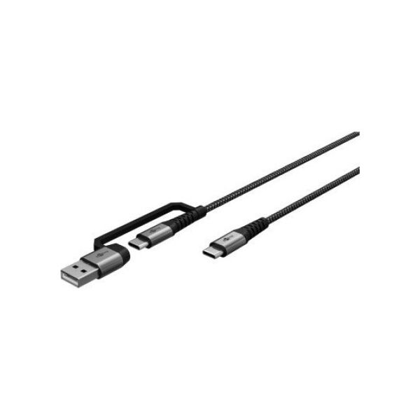Kabel USB Goobay USB-A + USB-C - USB-C 1 m Szary