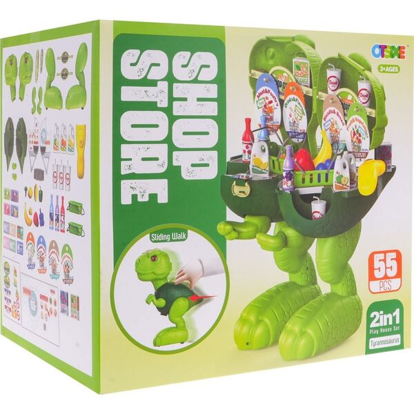 Jokomisiada Jeżdżacy Dinozaur + Sklep Spożywczy 2w1 dla dzieci 3+ Atrapy produktów spożywczych + Akcesoria 55 el.