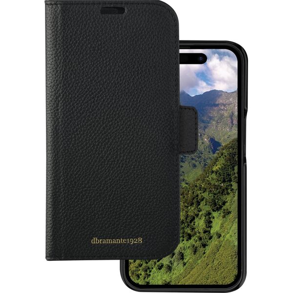 dbramante New York - 2-in-1 Leather Wallet for iPhone 15 Pro - Night Black
