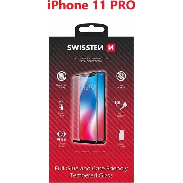 Swissten Glass Color Frame Case-Friendly iPhone 11 Pro - Black