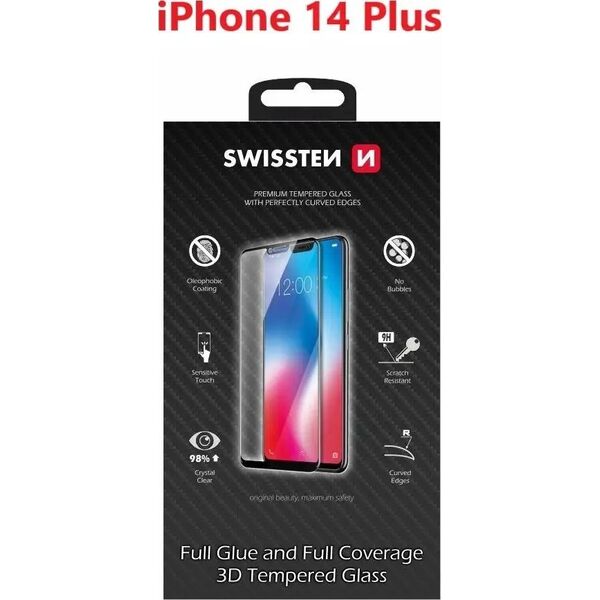 Swissten Ultra Durable 3D Full Glue Glass Apple iPhone 14 Plus - Black