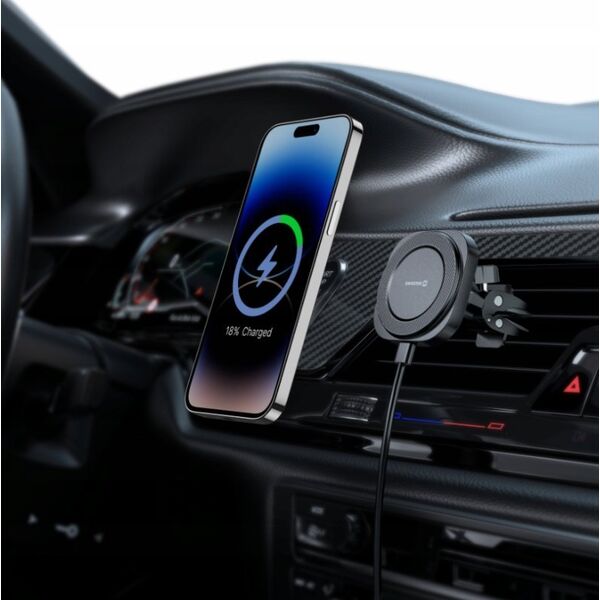 Swissten Magstick Compact Magnetic Car Holder With Wireless Charger 15W/7,5W (Magsafe Compatible)