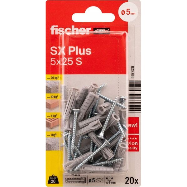 Fischer FISCHER dowels with screws SX Plus S, 5x25 mm, 20 pcs.