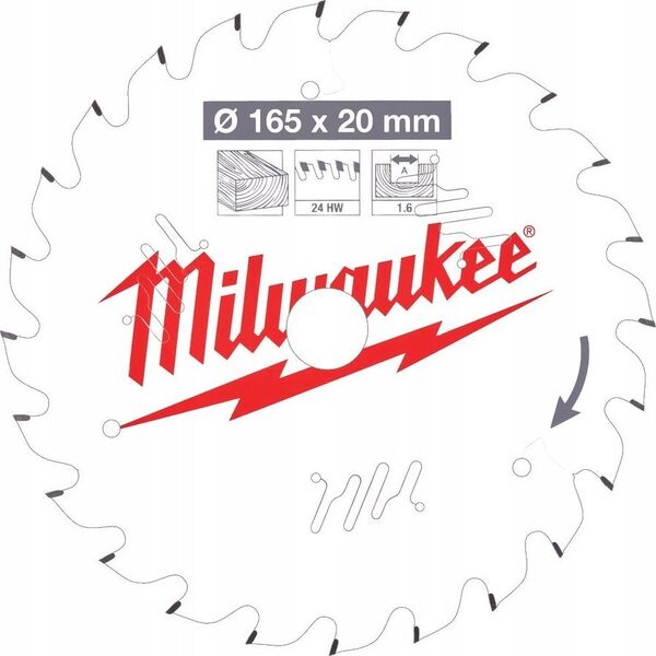 Milwaukee MILWAUKEE CIRCULAR SAW 165x20x2.2x48z WOOD - CLEAN CUTTING CSB P W