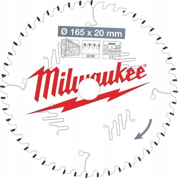 Milwaukee MILWAUKEE CIRCULAR SAW 165x20x2.2x48z WOOD - CLEAN CUTTING CSB P W